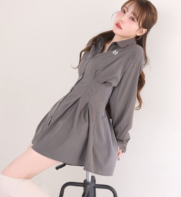  「【マイナス5キロ見え】レースアップシャツチュニック」|シャツ・ブラウス|