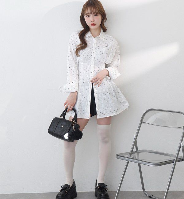  「【マイナス5キロ見え】レースアップシャツチュニック」|シャツ・ブラウス|