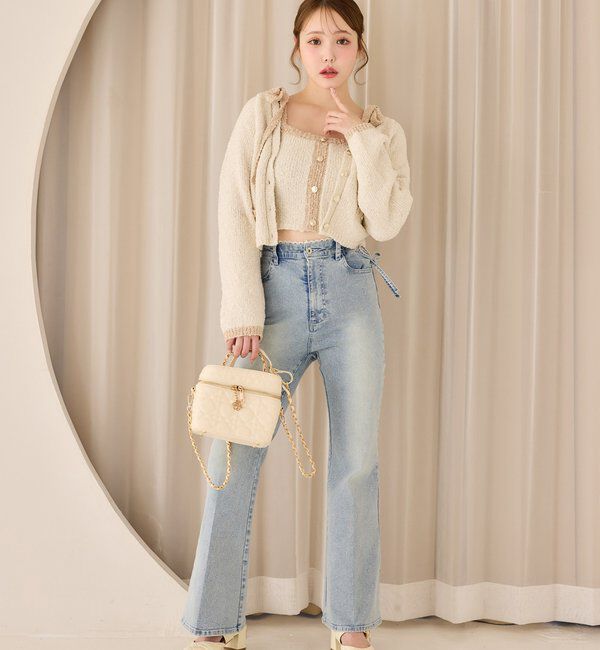  「【選べる4サイズ】サイドカットレース美脚ビジューデニム」|その他|