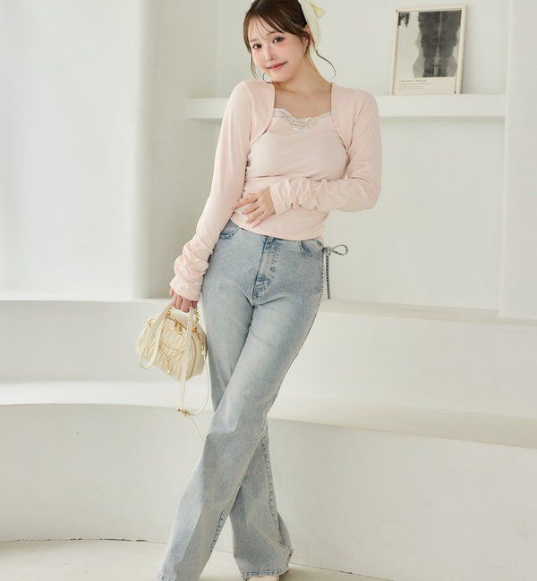  「【選べる4サイズ】サイドカットレース美脚ビジューデニム」|その他|