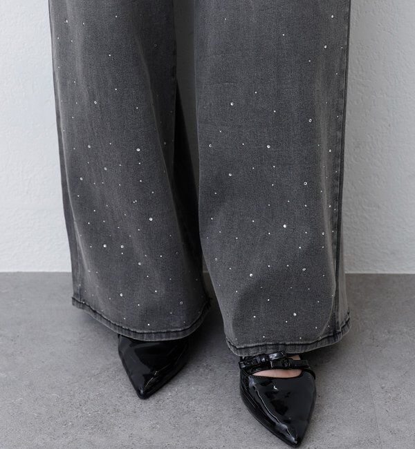  「【SSサイズあり/ウエスト調整可能】ビジュー付きワイドデニム」|その他|