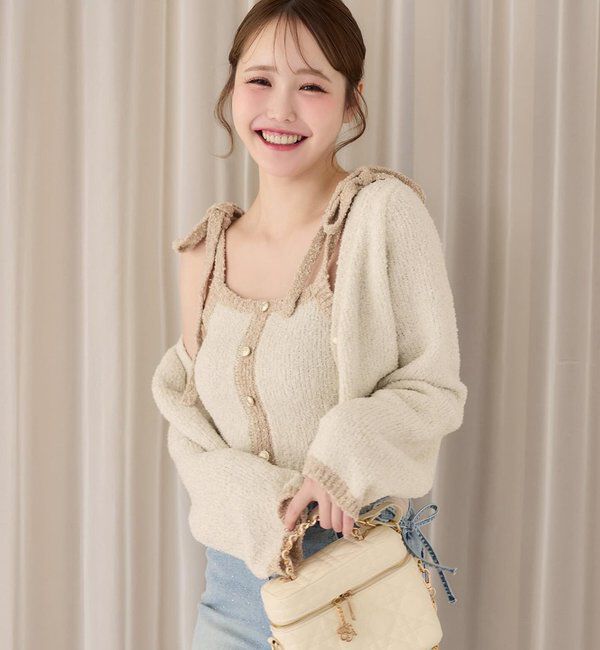  「【セットアップ可能】金ボタン配色カーディガン」|ニット・セーター|