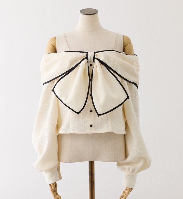  「肩ビジューリボンオフショルブラウス」|シャツ・ブラウス|