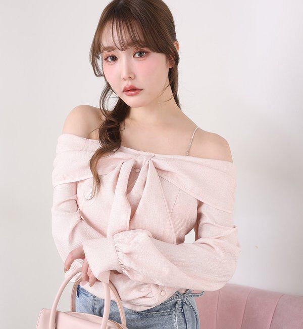  「肩ビジューリボンオフショルブラウス」|シャツ・ブラウス|