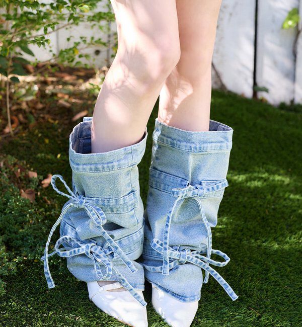  「【Denim Collection】リボンデニムレッグウォーマー」|その他|ブルー