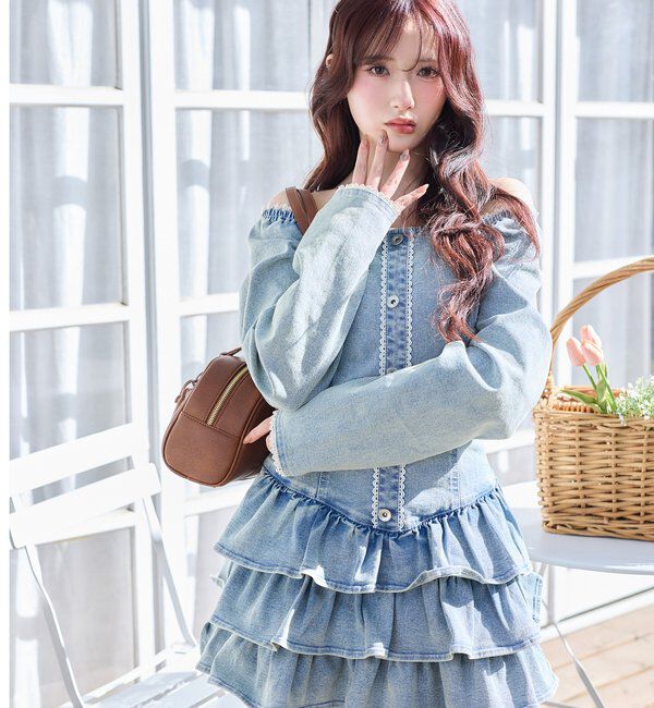  「【Denim Collection】ティアードミニワンピ」|ワンピース|