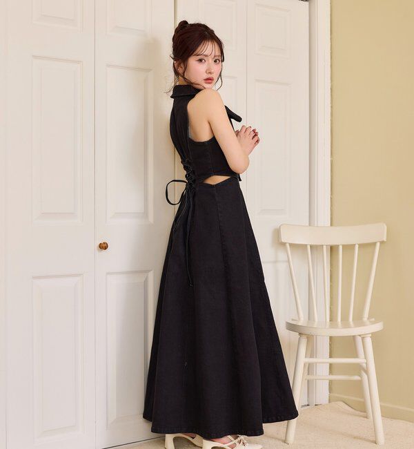  「【Denim Collection】ボレロセットサイドカットロングワンピ」|ワンピース|