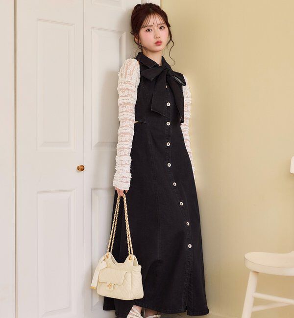  「【Denim Collection】ボレロセットサイドカットロングワンピ」|ワンピース|