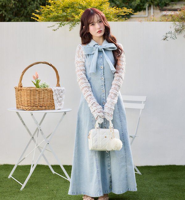  「【Denim Collection】ボレロセットサイドカットロングワンピ」|ワンピース|