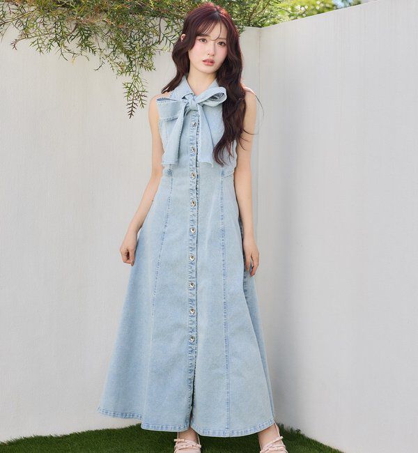  「【Denim Collection】ボレロセットサイドカットロングワンピ」|ワンピース|