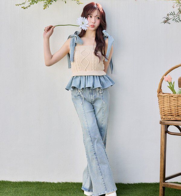  「【Denim Collection】肩リボンビスチェ」|シャツ・ブラウス|