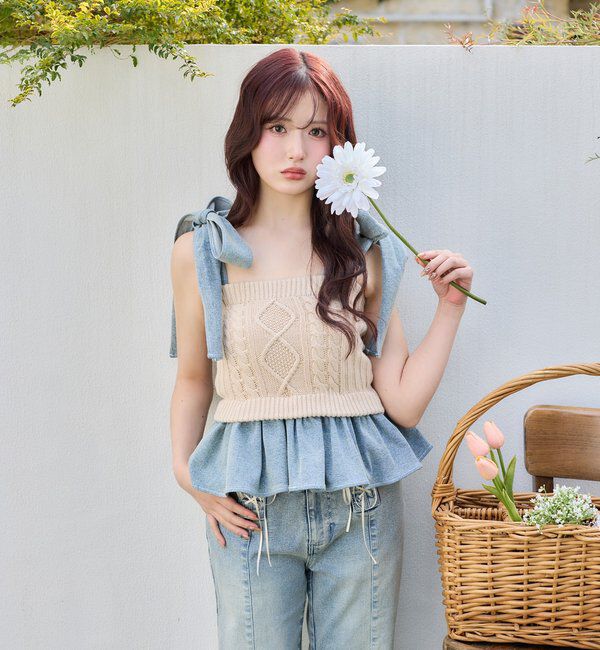  「【Denim Collection】肩リボンビスチェ」|シャツ・ブラウス|