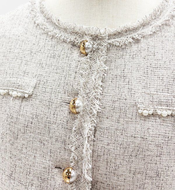  「【miyabi企画】パール釦ツイードノーカラージャケット」|テーラードジャケット|