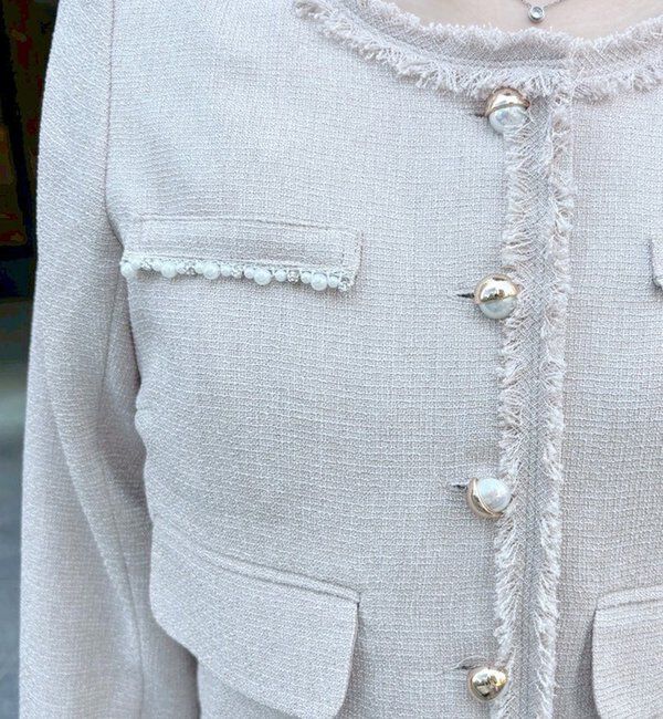  「【miyabi企画】パール釦ツイードノーカラージャケット」|テーラードジャケット|