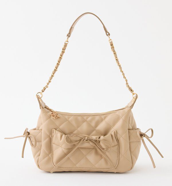  「キルティングリボンボーホーバッグ」|ショルダー・メッセンジャー|ベージュ