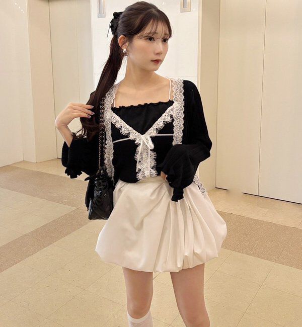  「レース付きリブカーディガン」|ニット・セーター|