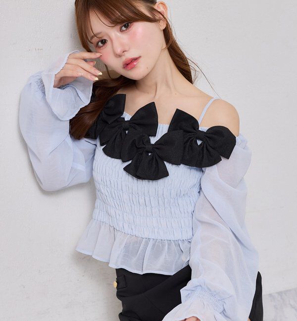  「シャーリングリボンブラウス」|シャツ・ブラウス|