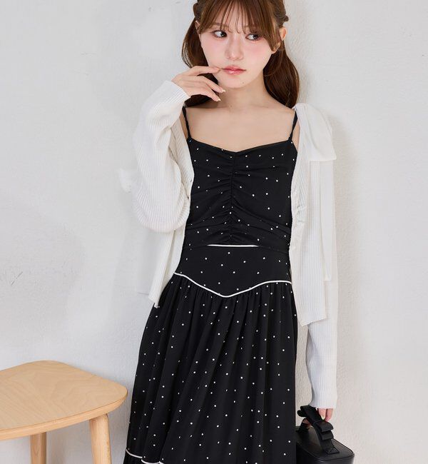  「カーディガンセット配色ワンピース」|ワンピース|ブラック系その他