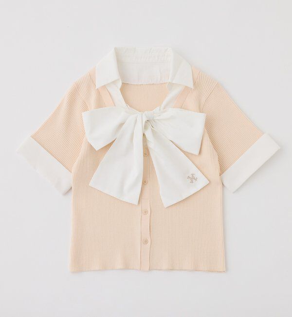  「【リボン取り外し可能】リボンシャツドッキングニット」|ニット・セーター|