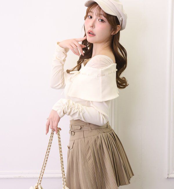  「配色リボンオフショルトップス」|プルオーバー|