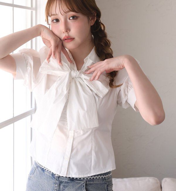  「半袖フロントギャザーボウタイブラウス」|シャツ・ブラウス|