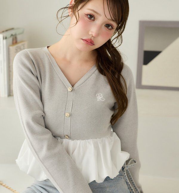  「ロゴ刺繍入りバルーントップス」|ニット・セーター|グレー