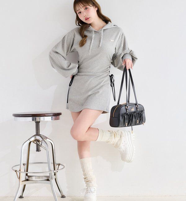  「サイドレースアップパーカーミニワンピース」|ワンピース|