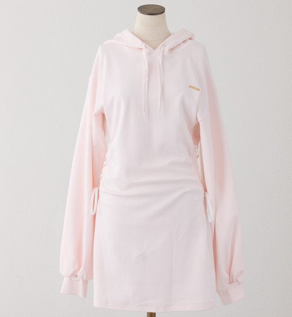  「サイドレースアップパーカーミニワンピース」|ワンピース|
