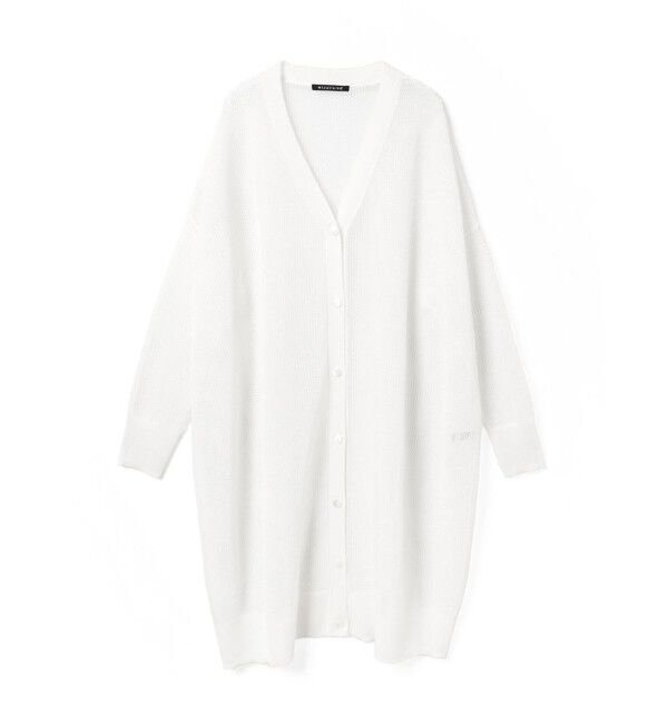 mizuiro ind「mizuiro ind メッシュ柄Vネックロングカーディガン」|ニット・セーター|オフホワイト