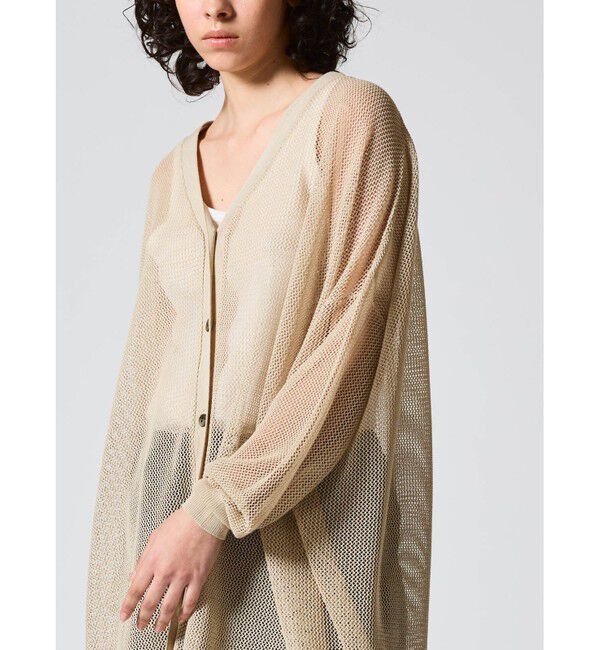 mizuiro ind「mizuiro ind メッシュ柄Vネックロングカーディガン」|ニット・セーター|