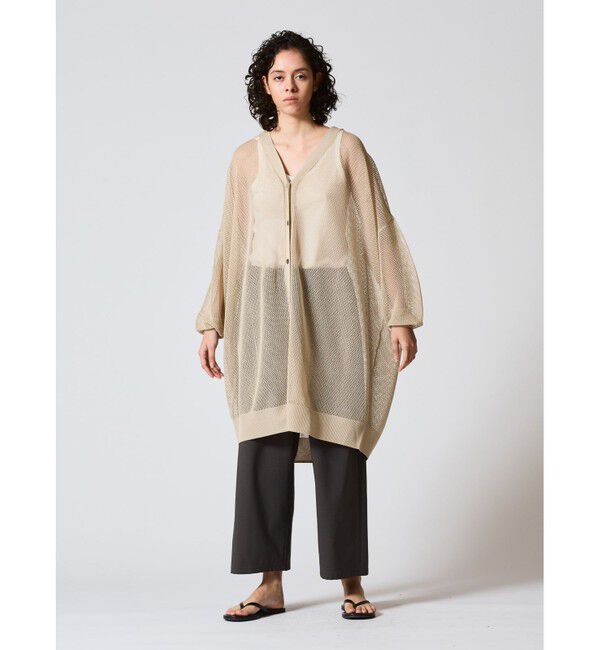 mizuiro ind「mizuiro ind メッシュ柄Vネックロングカーディガン」|ニット・セーター|