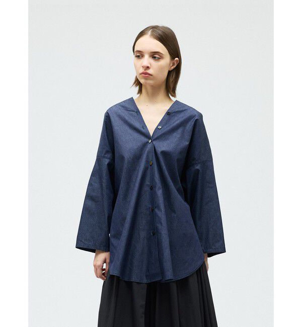 mizuiro ind「mizuiro ind Vネックデニムシャツ」|シャツ・ブラウス|インディゴ