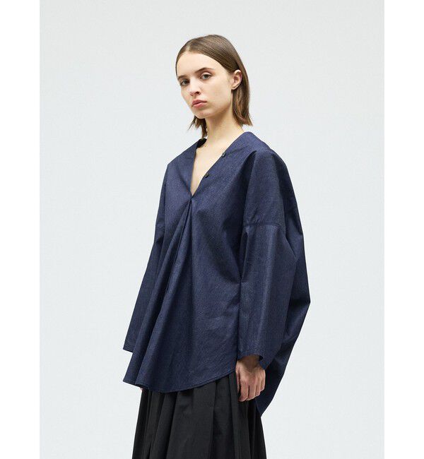 mizuiro ind「mizuiro ind Vネックデニムシャツ」|シャツ・ブラウス|