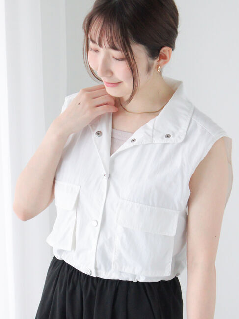 Te chichi TERRASSE「ナイロンショートベスト」|ダウンベスト・ベスト|オフホワイト