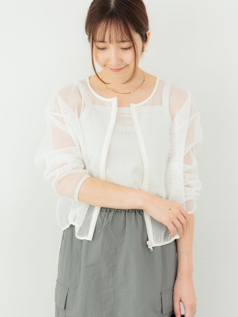 Te chichi TERRASSE「メッシュノーカラーブルゾン」|ブルゾン・スタジャン|オフホワイト