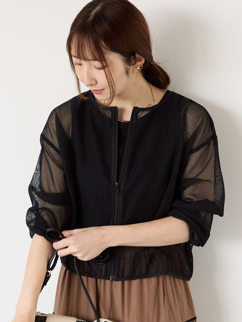 Te chichi TERRASSE「メッシュノーカラーブルゾン」|ブルゾン・スタジャン|ブラック