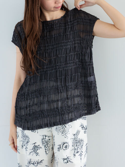 Te chichi「ミニフリルボーダーブラウス」|シャツ・ブラウス|チャコールグレー