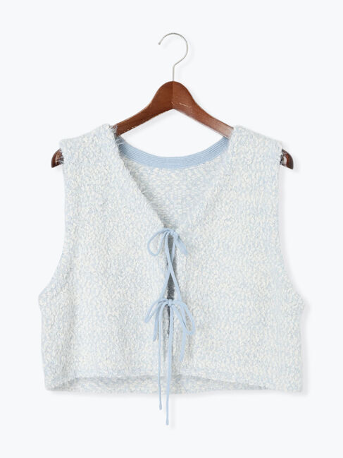 Te chichi TERRASSE「ポンポンヤーンニットショートベスト」|ダウンベスト・ベスト|