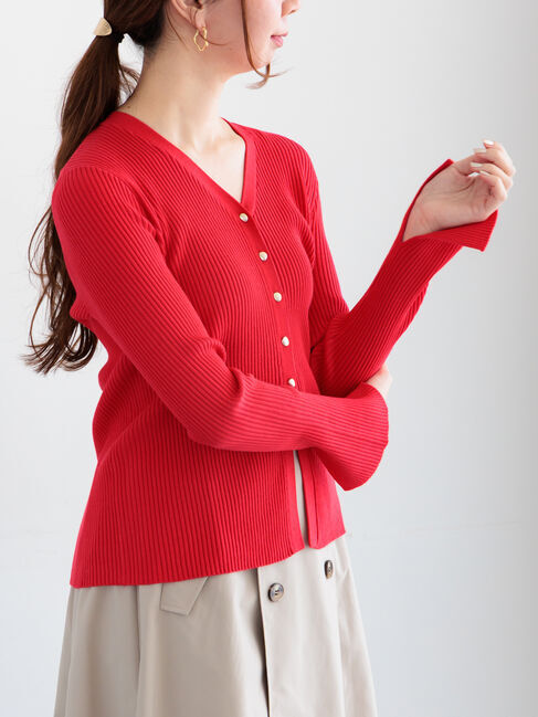 Te chichi「リブVネックカーディガン《2026 spring catalog item》」|カーディガン|レッド
