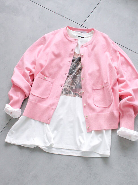 Te chichi「ポケット付きクルーネックカーディガン」|カーディガン|ピンク