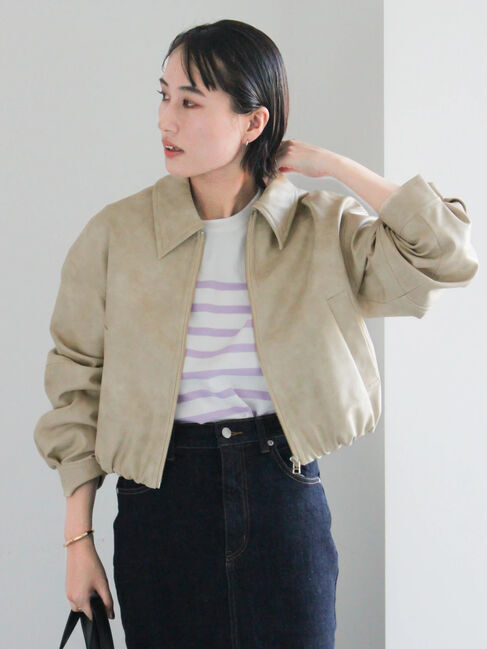 Te chichi「フェイクレザークロップドブルゾン」|ブルゾン・スタジャン|グレー