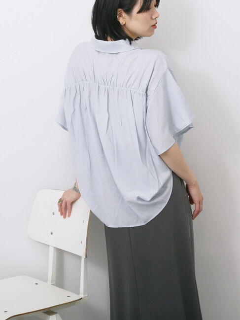 Samansa Mos2 blue「フレアギャザーブラウス」|シャツ・ブラウス|サックスブルー