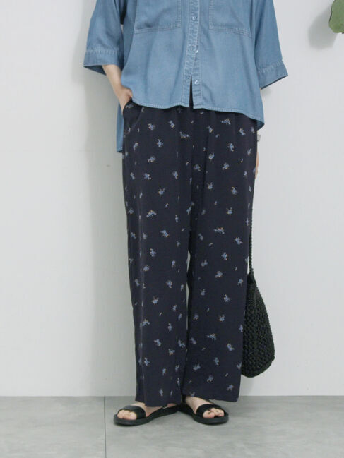 Samansa Mos2 blue「花柄イージーパンツ」|その他|