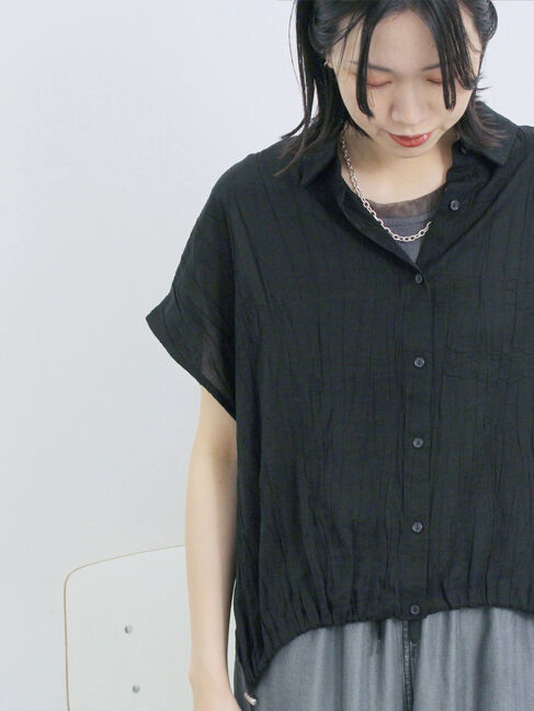 Samansa Mos2 blue「裾ドロスト楊柳シャツ」|シャツ・ブラウス|ブラック