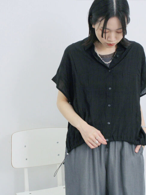 Samansa Mos2 blue「裾ドロスト楊柳シャツ」|シャツ・ブラウス|