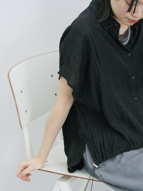 Samansa Mos2 blue「裾ドロスト楊柳シャツ」|シャツ・ブラウス|