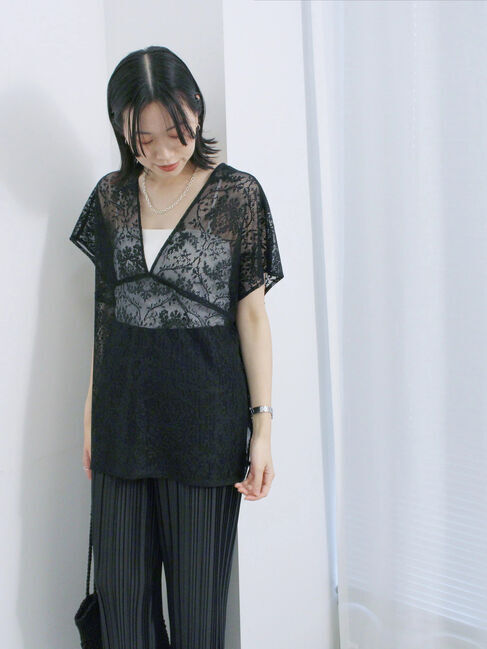 Samansa Mos2 blue「レースブラウス」|シャツ・ブラウス|