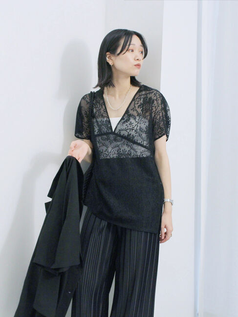 Samansa Mos2 blue「レースブラウス」|シャツ・ブラウス|