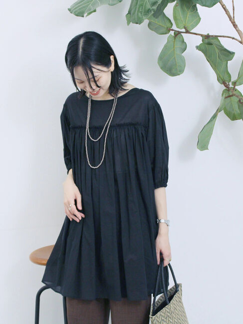 Samansa Mos2 blue「ボイルギャザーチュニック」|シャツ・ブラウス|