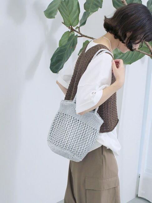 Samansa Mos2 blue「テープヤーン透かしニットベスト」|ニット・セーター|